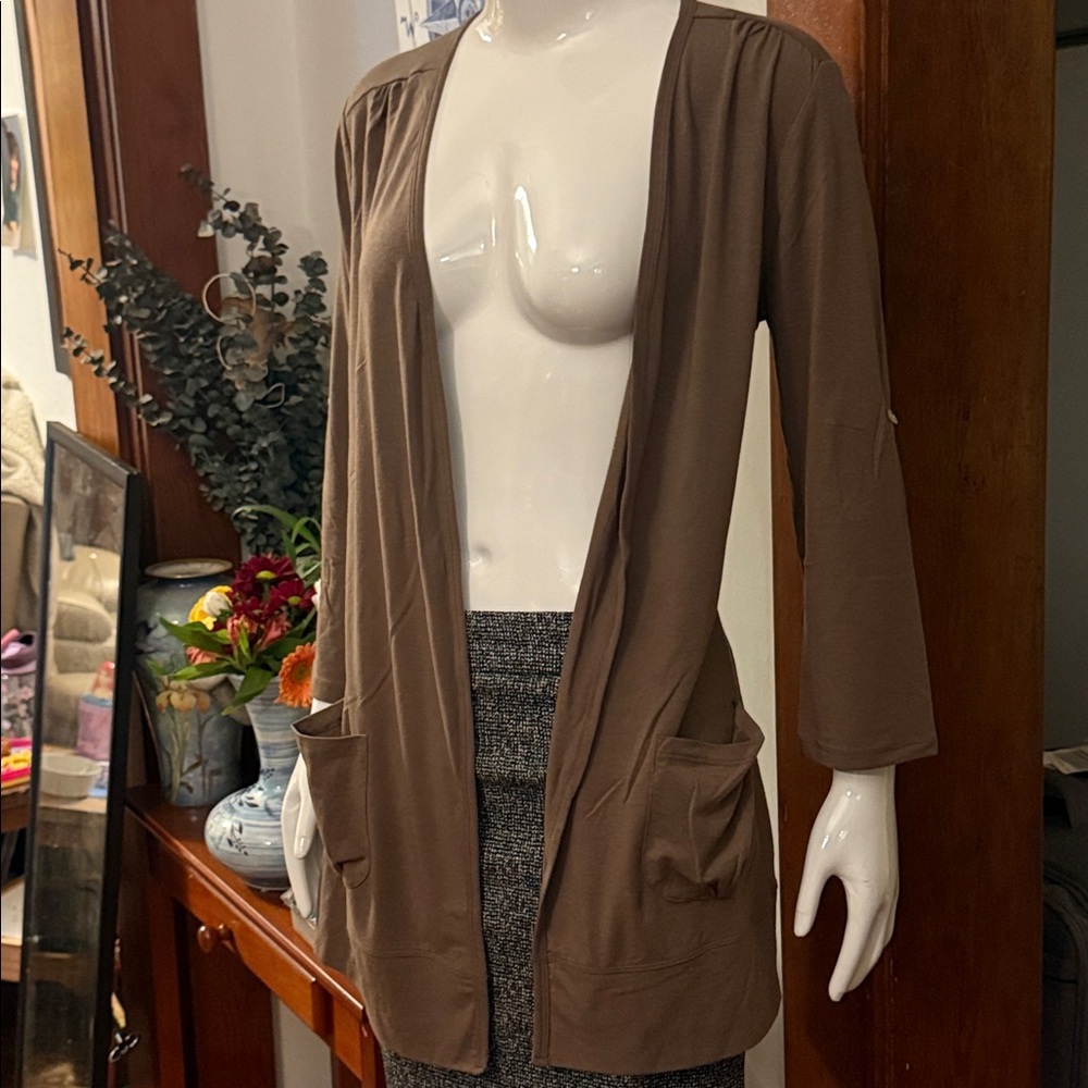 NWT northern reflections size small Mud bath Brown Open Front Cardigan w pockets